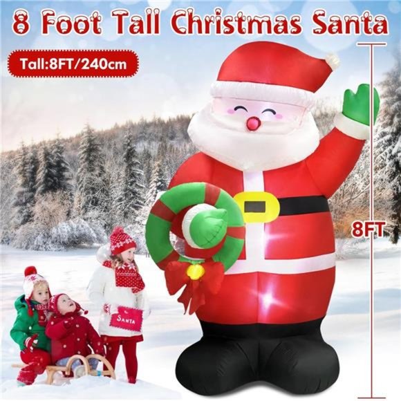8 FT Christmas Inflatables Santa Claus Holding Garland Outdoor, Build in LED - Picture 2 of 6